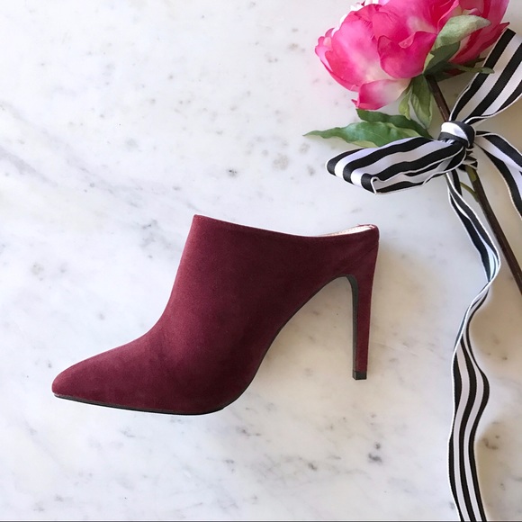 Shoes - 💕FREE SHIP💕Burgundy Faux Suede Heeled Mules